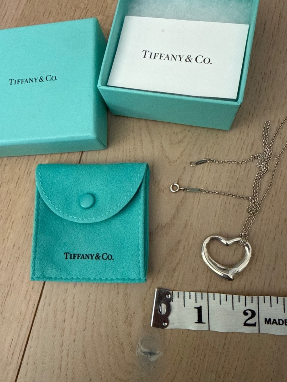 Authentic tiffany co open heart pendant and chain
